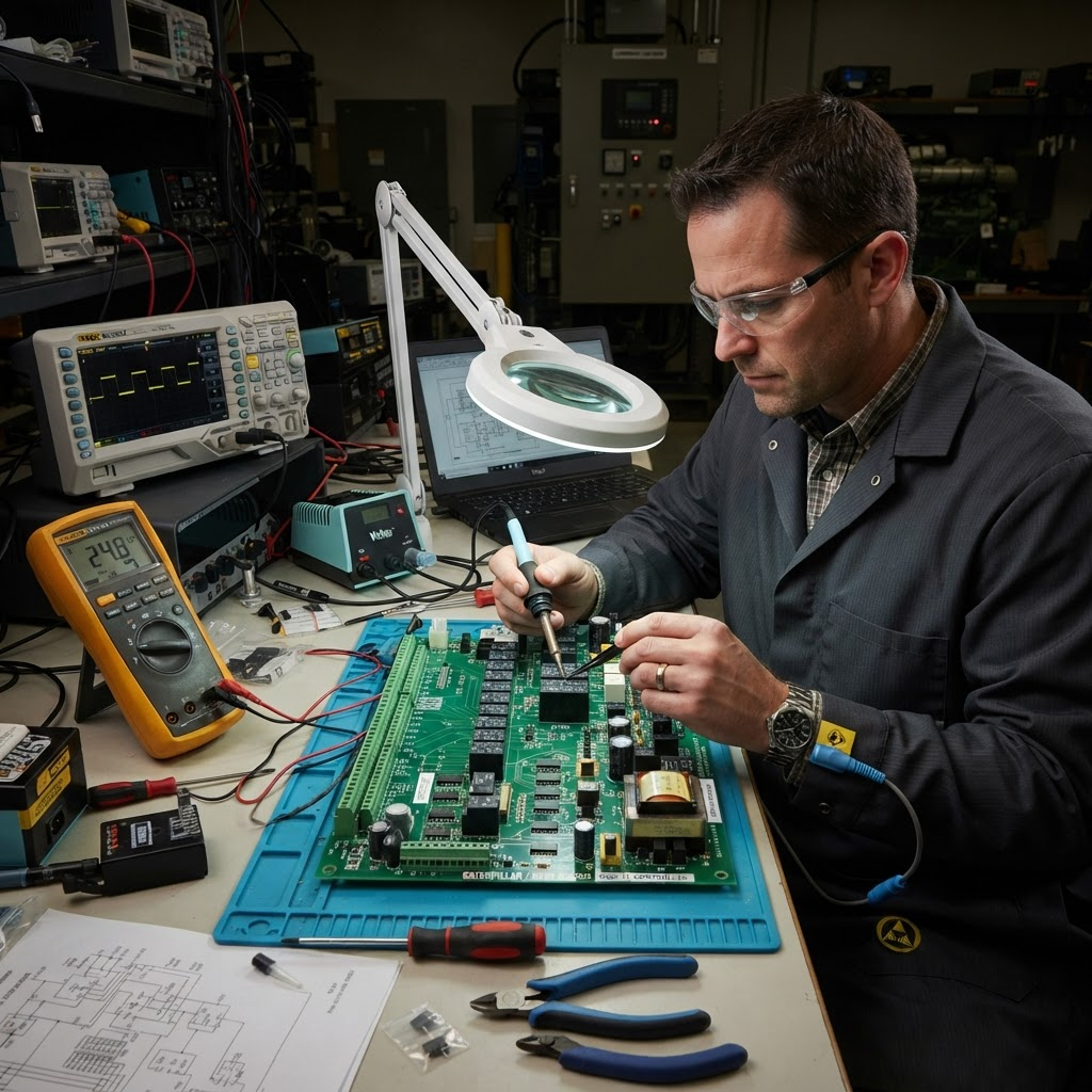 Naprawa płytki PCB sterownika kogeneratora – wymiana przekaźników i podzespołów elektronicznych