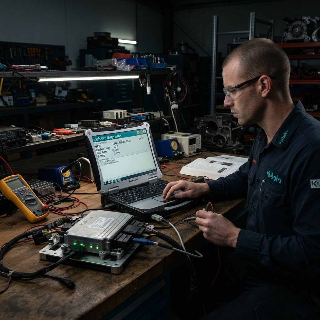 Diagnostyka sterownika Kubota EG544 za pomocą oprogramowania Diagmaster podłączonego przez złącze OBD ISO 9141-2